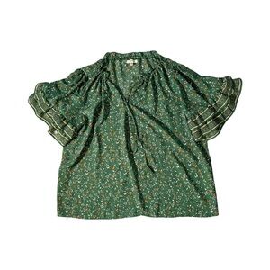 Max Studio Green Floral Flutter-Sleeve Tie-Front Blouse